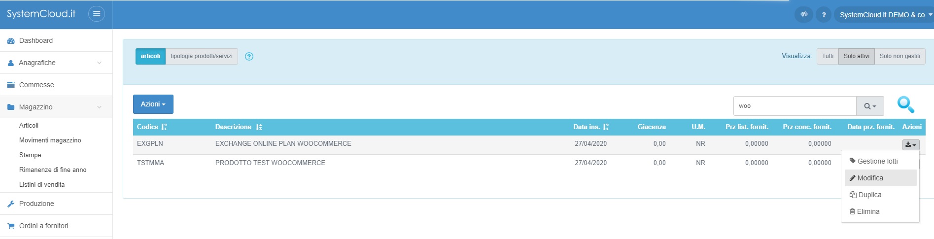 systemcloud woocommerce sku articolo