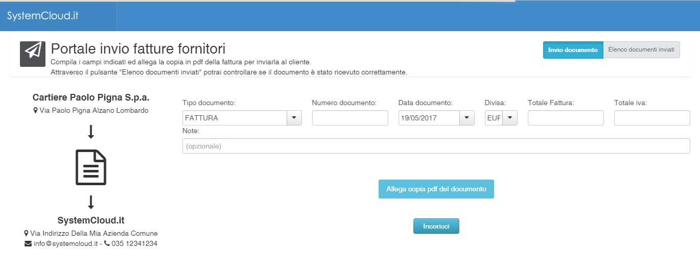 systemcloud portale fornitori